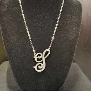 Silver Letter 'S' Script Initial Necklace